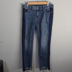 Whbm Jeans Womens Size 4 Blue W/ Dark Blue Side Stripes Two-tone Straight